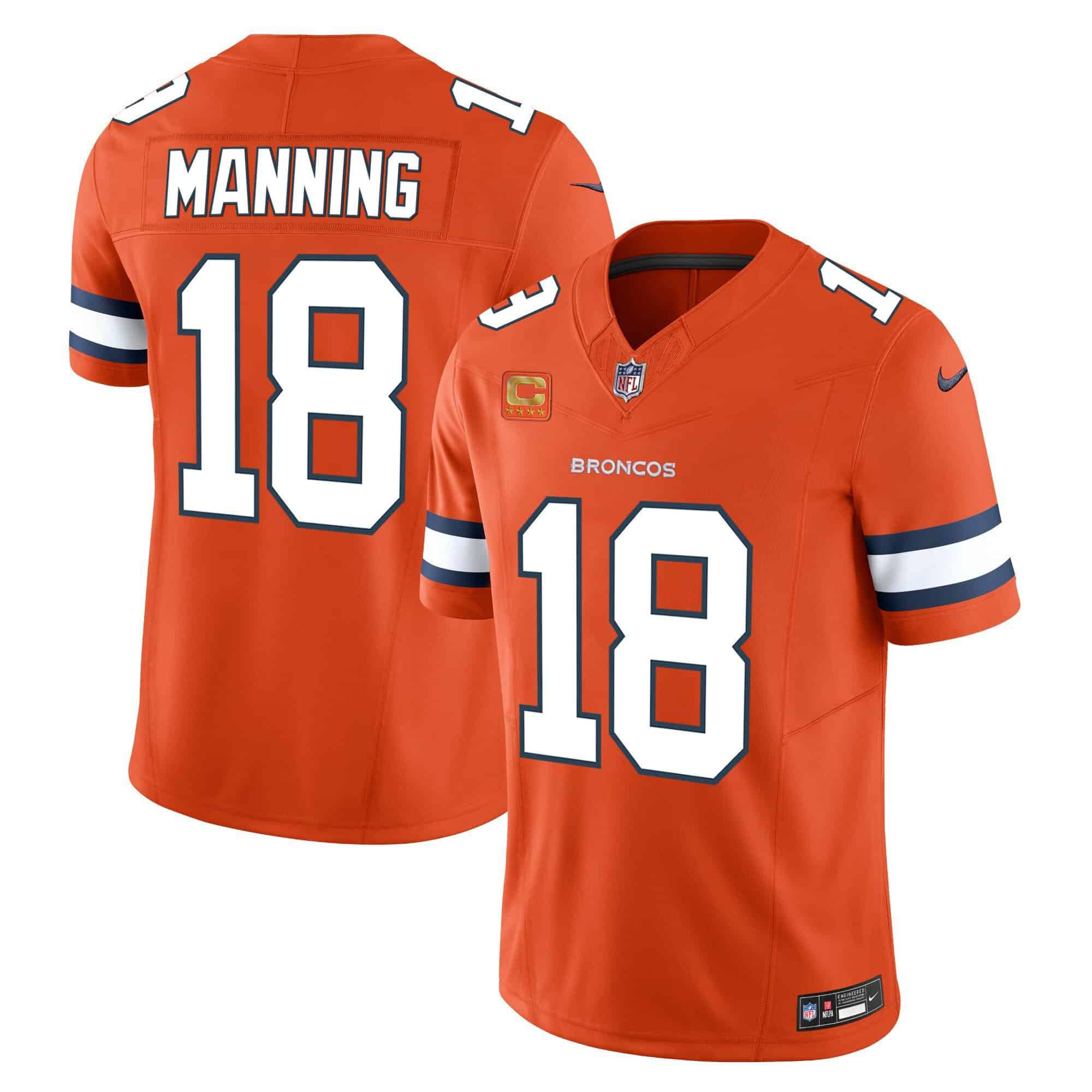 Men Denver Broncos #18 Manning Orange 2024 Nike Vapor Limited NFL Jersey style 2